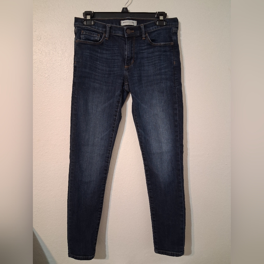 Banana Republic Skinny Ankle Denim Stretch Jeans Dark Blue Crush